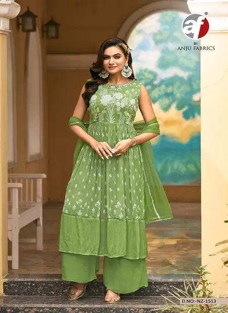 Nz 1513 By AF Corchet Georgette Printed Kurti With Bottom Dupatta Exporters In India